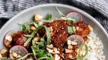 Crispy Pork Belly in Cashew Gochujang Sauce Over Crispy Rice Crispy Pork Belly in Cashew Gochujang Sauce Over Crispy Rice