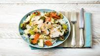 Oven-Roasted Chicken with Winter Vegetables, Basmati Rice, and Lemon-Thyme Pan Sauce Oven-Roasted Chicken with Winter Vegetables, Basmati Rice, and Lemon-Thyme Pan Sauce