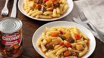 Chunky Vegetable Beef poured over Pasta Chunky Vegetable Beef poured over Pasta
