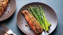 Honey-Dijon and Pecan Baked Salmon With Asparagus Honey-Dijon and Pecan Baked Salmon With Asparagus