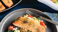 Roasted Salmon with Lemon Spinach Orzo with Feta Roasted Salmon with Lemon Spinach Orzo with Feta