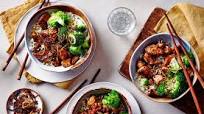 Pork teriyaki, rice and broccoli Pork teriyaki, rice and broccoli