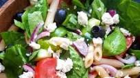 Greek pasta salad with feta and spinach Greek pasta salad with feta and spinach