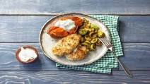 Mustard-Breaded Chicken Thighs with Brussels Sprouts and Sweet Potatoes Mustard-Breaded Chicken Thighs with Brussels Sprouts and Sweet Potatoes