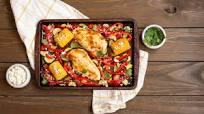 Sheet-Pan Honey-Chile Chicken with Corn, Zucchini and Peppers Sheet-Pan Honey-Chile Chicken with Corn, Zucchini and Peppers