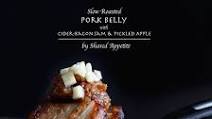 Slow Roasted Pork Belly with Cider Bacon Jam and Pickled Apple Slow Roasted Pork Belly with Cider Bacon Jam and Pickled Apple