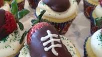 Chocolate dipped strawberry football cupcakes Chocolate dipped strawberry football cupcakes