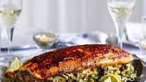 Harissa roast salmon with lemon chickpea couscous Harissa roast salmon with lemon chickpea couscous