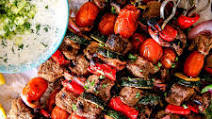 Greek Beef Kabobs with Whipped Feta Tzatziki Dip Greek Beef Kabobs with Whipped Feta Tzatziki Dip