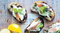 Smoked fish, wasabi and basil mascarpone bruschetta Smoked fish, wasabi and basil mascarpone bruschetta
