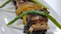 Crispy pork belly with caramelised black pudding Crispy pork belly with caramelised black pudding