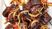Pulehu Steak Tip Skewers with Maui Onion Finadene Sauce Pulehu Steak Tip Skewers with Maui Onion Finadene Sauce