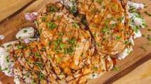 Emeril Lagasse's Grilled Pork Cutlets with Homemade BBQ Sauce and Cilantro Potato Salad Emeril Lagasse's Grilled Pork Cutlets with Homemade BBQ Sauce and Cilantro Potato Salad
