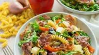 Antipasto Pasta Salad with Crispy Prosciutto, Artichokes & Mozzarella Antipasto Pasta Salad with Crispy Prosciutto, Artichokes & Mozzarella