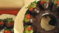 Angel Food Cake covered w/ Chocolate Ganache & w/ Chocolate Covered Strawberries Angel Food Cake covered w/ Chocolate Ganache & w/ Chocolate Covered Strawberries