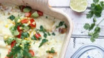 Buffalo Chicken Enchiladas with Green Chile Sour Cream Sauce and Philadelphia Cream Cheese Buffalo Chicken Enchiladas with Green Chile Sour Cream Sauce and Philadelphia Cream Cheese