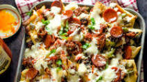 Loaded Pizza Nachos with Creamy Garlic White Sauce Loaded Pizza Nachos with Creamy Garlic White Sauce