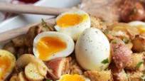 Caramelized Onion and Hummus Potato Salad with Soft Boiled Eggs Caramelized Onion and Hummus Potato Salad with Soft Boiled Eggs