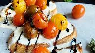 Stracciatella Cheese and Roasted Heirloom Cherry Tomato Caprese Toasts Stracciatella Cheese and Roasted Heirloom Cherry Tomato Caprese Toasts