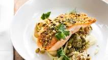 Dukkah-Spiced Salmon with Spring Vegetable & Oyster Mushroom Ragout Dukkah-Spiced Salmon with Spring Vegetable & Oyster Mushroom Ragout