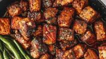 Garlic Butter Pork Bites with Lemon Green Beans Garlic Butter Pork Bites with Lemon Green Beans