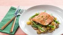 Steakhouse Salmon with Thyme-Sautéed Potatoes, Green Beans & Mushrooms Steakhouse Salmon with Thyme-Sautéed Potatoes, Green Beans & Mushrooms