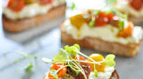 Blistered Heirloom Tomato Bruschetta with Lemon Ricotta Blistered Heirloom Tomato Bruschetta with Lemon Ricotta