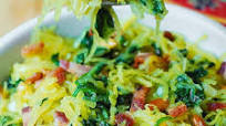 Parmesan Spaghetti Squash, Spinach, and Bacon with Pine Nuts Parmesan Spaghetti Squash, Spinach, and Bacon with Pine Nuts