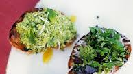 Crostini - pea and broad bean purée with pecorino Crostini - pea and broad bean purée with pecorino