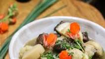 Bison Stew with Timpsila, Hominy, and Ramps Bison Stew with Timpsila, Hominy, and Ramps
