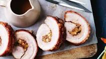 Rolled pork belly with apple and raisin stuffing Rolled pork belly with apple and raisin stuffing