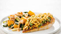 Cheddar & Crispy Potato Crusted Chicken with chipotle ranch roasted vegetables Cheddar & Crispy Potato Crusted Chicken with chipotle ranch roasted vegetables