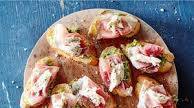 crostini with mozzarella, broad beans and parma ham crostini with mozzarella, broad beans and parma ham