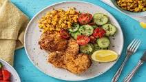 Crispy Chicken Thighs with a Cucumber Tomato Salad and Brown Butter Corn Crispy Chicken Thighs with a Cucumber Tomato Salad and Brown Butter Corn
