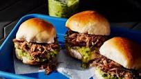 Carnitas Sliders with Tomatillo-Avocado Sauce Carnitas Sliders with Tomatillo-Avocado Sauce