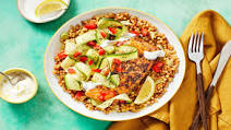Salmon Limone with Couscous, Italian Herbs & Zucchini Ribbon Salad Salmon Limone with Couscous, Italian Herbs & Zucchini Ribbon Salad
