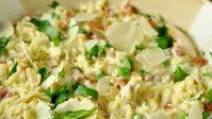 Spaghetti Squash Alfredo with Pancetta and Peas - Low Carb, Gluten Free Spaghetti Squash Alfredo with Pancetta and Peas - Low Carb, Gluten Free