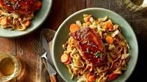 Hoisin-Glazed Pork Chops with Stir-Fried Vegetables & Wonton Noodles Hoisin-Glazed Pork Chops with Stir-Fried Vegetables & Wonton Noodles
