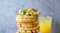 Mini Savory Waffles with Crumbled Sausage, Cheese, & Scallions Mini Savory Waffles with Crumbled Sausage, Cheese, & Scallions