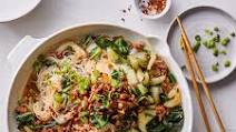 Spicy Noodles with Pork, Scallions & Bok Choy Spicy Noodles with Pork, Scallions & Bok Choy