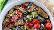 Vegan Aubergine & Peppers in Black Bean Sauce Vegan Aubergine & Peppers in Black Bean Sauce