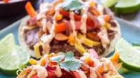 Chipotle Black Bean Tostadas with Onions and Peppers Chipotle Black Bean Tostadas with Onions and Peppers