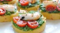 Polenta Bruschetta with Shrimp and Spinach Pesto Polenta Bruschetta with Shrimp and Spinach Pesto