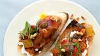 Caponata Crostini with Goat Cheese and Toasted Pine Nuts Caponata Crostini with Goat Cheese and Toasted Pine Nuts