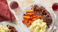Seared Steaks & Mashed Potatoes with Roasted Carrots & Homemade Steak Sauce Seared Steaks & Mashed Potatoes with Roasted Carrots & Homemade Steak Sauce