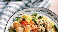 Pesto Spaghetti Squash with grilled shrimp and asparaguss Pesto Spaghetti Squash with grilled shrimp and asparaguss