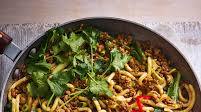 Black bean pork noodles with coriander and peanuts Black bean pork noodles with coriander and peanuts