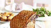 Crisp roast pork with honey mustard gravy Crisp roast pork with honey mustard gravy