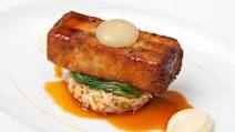 Crispy pork belly with black pudding, celeriac remoulade and apple purée Crispy pork belly with black pudding, celeriac remoulade and apple purée