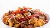 Steak Strip Tortellini Marinara with Red Peppers stovetop cooking Steak Strip Tortellini Marinara with Red Peppers stovetop cooking